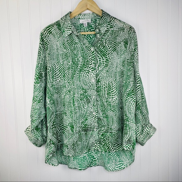 Topshop Tops - Topshop Green Satiny Patterned Button Down Top 8